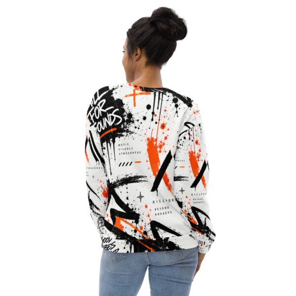 all-over-print-recycled-unisex-sweatshirt-white-back-6a9c3fd07150b.jpg AillForSounds SOUND BEYOND BORDERS Graffiti Unisex Sweatshirt