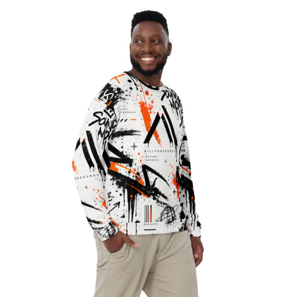 all-over-print-recycled-unisex-sweatshirt-white-front-6a9c3fd0733cf.jpg AillForSounds SOUND BEYOND BORDERS Graffiti Unisex Sweatshirt