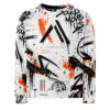 all-over-print-recycled-unisex-sweatshirt-white-front-6a9c3fd074732.jpg AillForSounds SOUND BEYOND BORDERS Graffiti Unisex Sweatshirt