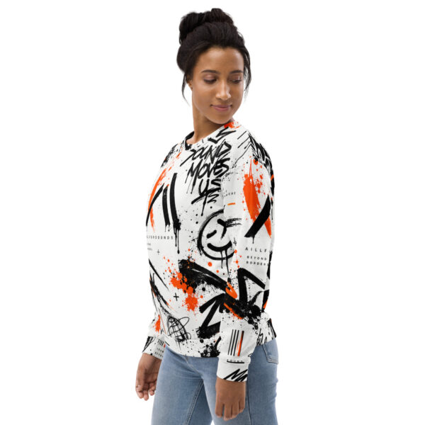 all-over-print-recycled-unisex-sweatshirt-white-left-front-6a9c3fd071f6a.jpg AillForSounds SOUND BEYOND BORDERS Graffiti Unisex Sweatshirt