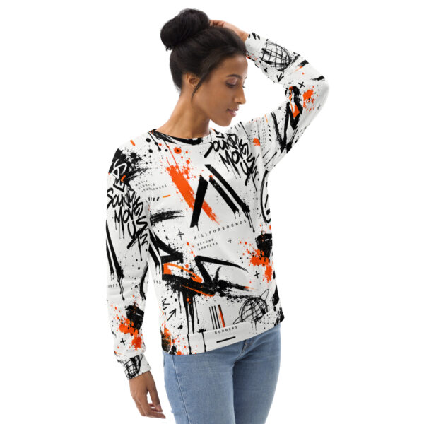 all-over-print-recycled-unisex-sweatshirt-white-right-front-6a9c3fd07298e.jpg AillForSounds SOUND BEYOND BORDERS Graffiti Unisex Sweatshirt
