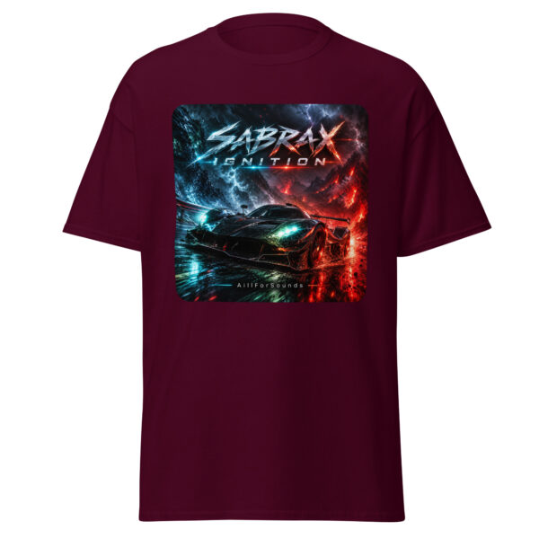 unisex-classic-tee-maroon-front-6aac7e6c52b54.jpg SABRAX IGNITION Automotive Graphic Unisex T-Shirt | AillForSounds Energy