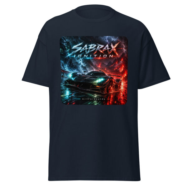 unisex-classic-tee-navy-front-6aac7e6c52b8a.jpg SABRAX IGNITION Automotive Graphic Unisex T-Shirt | AillForSounds Energy