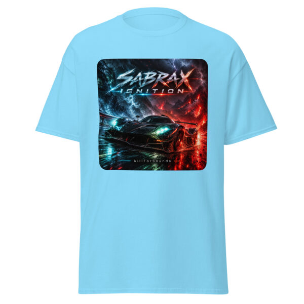 unisex-classic-tee-sky-front-6aac7e6c52c28.jpg SABRAX IGNITION Automotive Graphic Unisex T-Shirt | AillForSounds Energy